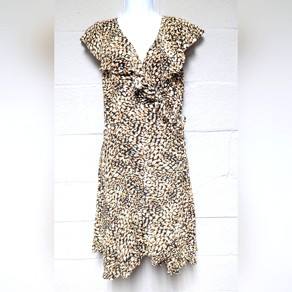 Free People Dresses & Skirts - Free People Wrap Dress Ruffle V Neck Animal Print Size XL Drinks Dinner Brunch
